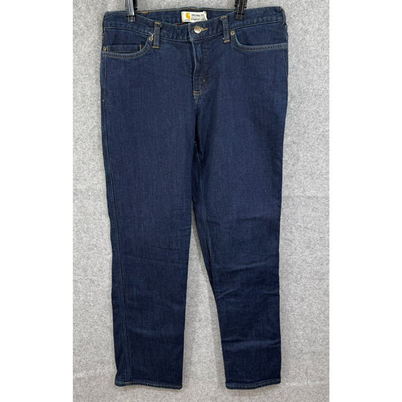 Carhartt Blaine Flannel Lined Jeans Women's 12R Dark Wash Original Fit Heavy EUC - Picture 2 of 9